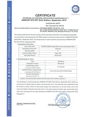 All the Fire safe test certificates of Onero Valve_09