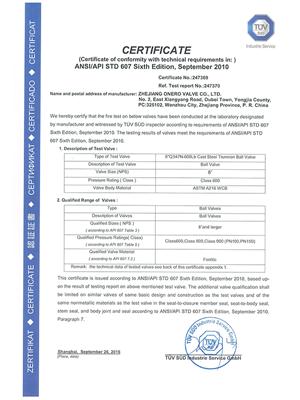 All the Fire safe test certificates of Onero Valve_08